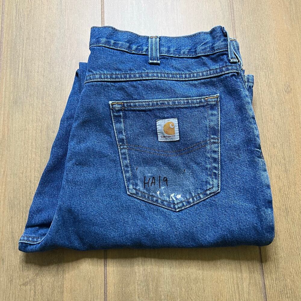 Vintage Carhartt Jeans Mens 36x34 Blue Denim Utility Work Pants Relax Distress